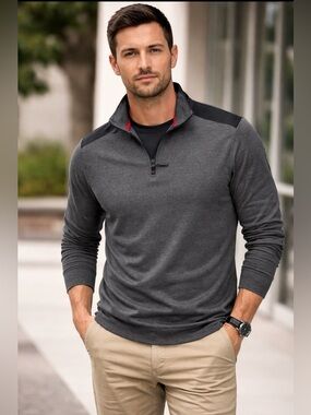 Men’s Montfort Quarter Zip Pullover Large Gray Athletic Casual Golf Work Sweater